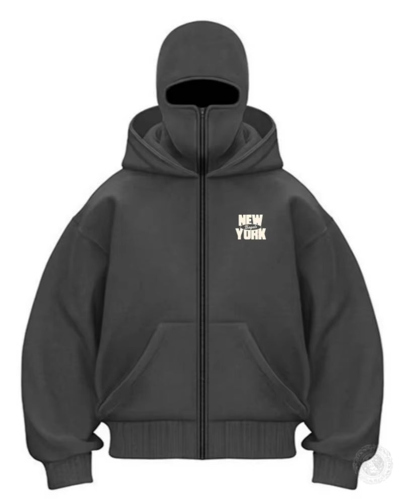 New Men'S Balaclava Zip Hoodie Winter Warm Casual Sweatshirt with Hooded Face Mask Zipper Design Sports Jacket Outdoor Activitie